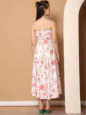 Floral Printed Shoulder Strap Maxi Dress - JND_1032White_XS
