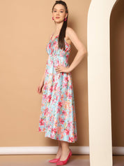 Floral Printed Shoulder Strap Maxi Dress - JND_1032Blue_XS
