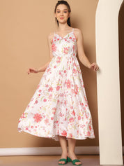 Floral Printed Shoulder Strap Maxi Dress - JND_1032White_XS