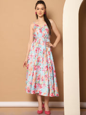 Floral Printed Shoulder Strap Maxi Dress - JND_1032Blue_XS