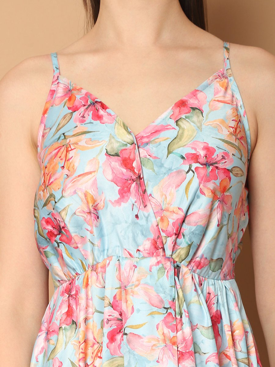 Floral Printed Shoulder Strap Maxi Dress - JND_1032Blue_XS