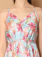 Floral Printed Shoulder Strap Maxi Dress - JND_1032Blue_XS
