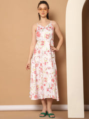 Floral Printed Shoulder Strap Maxi Dress - JND_1032White_XS