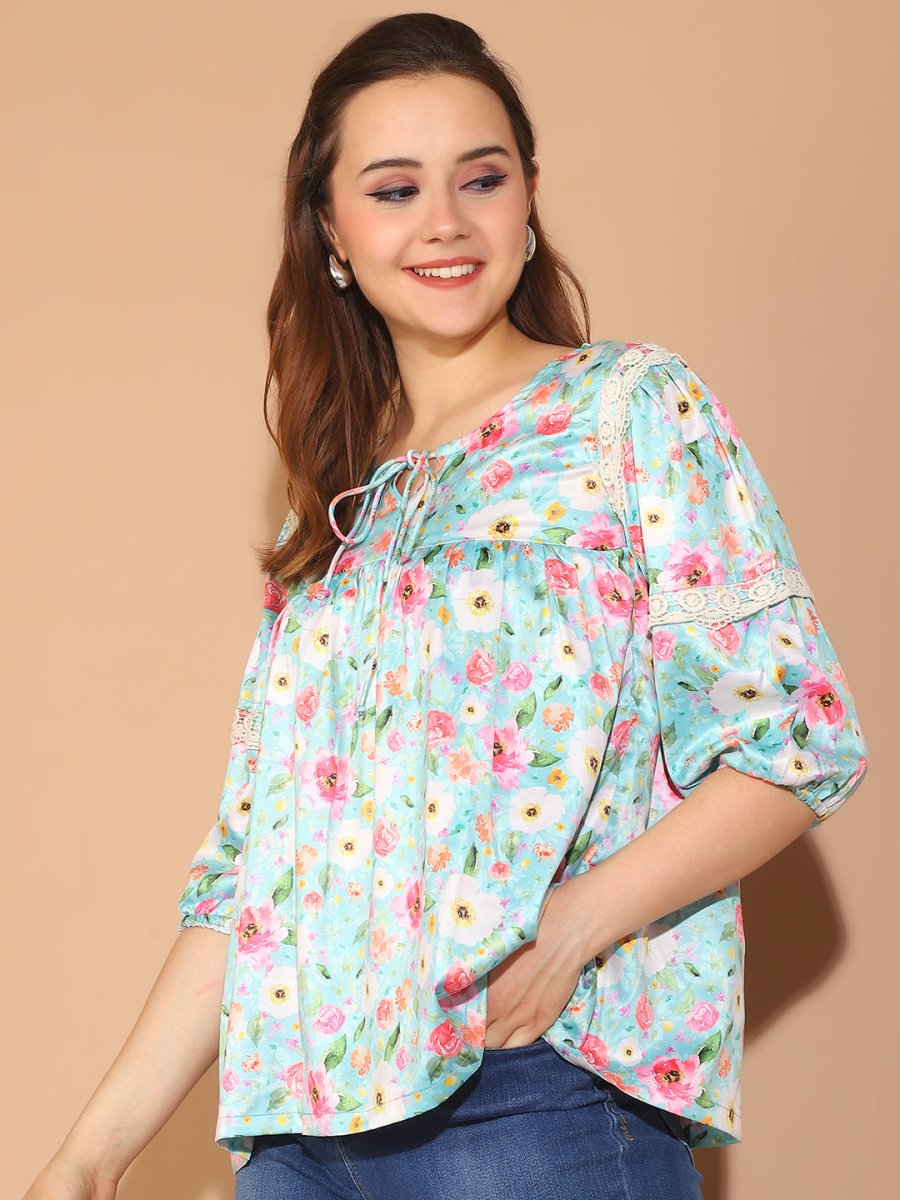 Floral Printed Top for Womens - JNT_2027Blue_XS