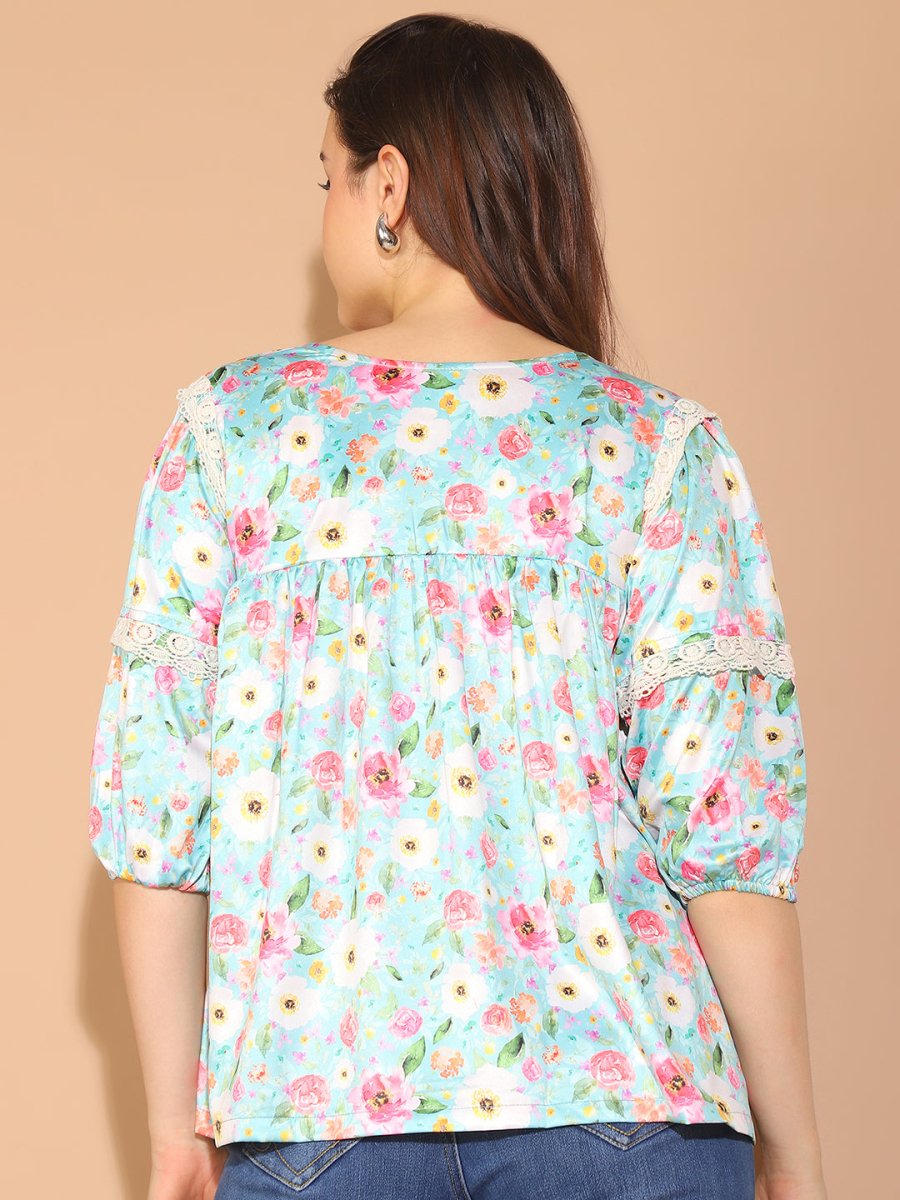 Floral Printed Top for Womens - JNT_2027Blue_XS