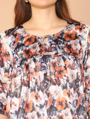 Floral Printed Top for Womens - JNT_2027Brown_XS
