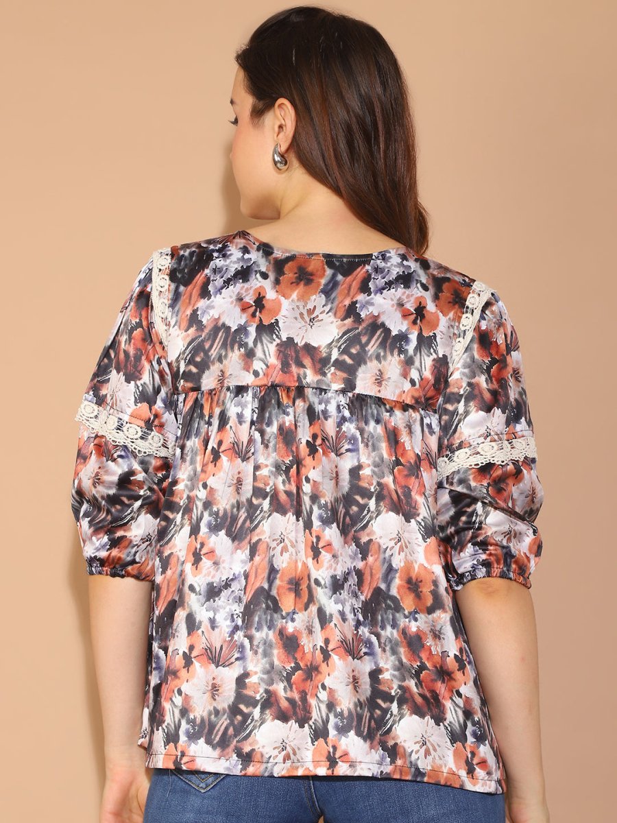 Floral Printed Top for Womens - JNT_2027Brown_XS