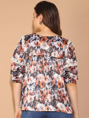 Floral Printed Top for Womens - JNT_2027Brown_XS