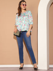 Floral Printed Top for Womens - JNT_2027Blue_XS