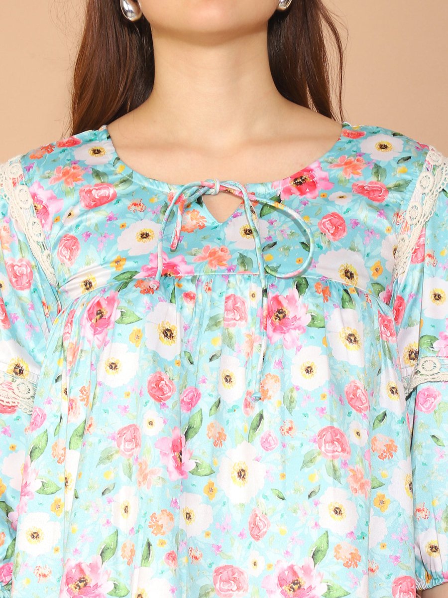 Floral Printed Top for Womens - JNT_2027Blue_XS
