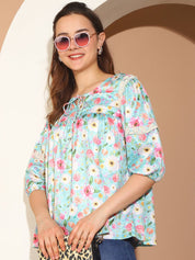 Floral Printed Top for Womens - JNT_2027Blue_XS