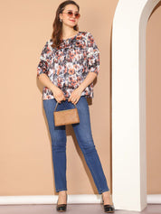 Floral Printed Top for Womens - JNT_2027Brown_XS