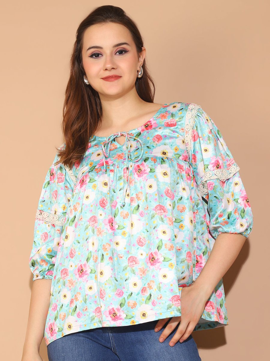 Floral Printed Top for Womens - JNT_2027Blue_XS