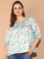 Floral Printed Top for Womens - JNT_2027Blue_XS