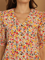 Floral Printed Women's Top - JNT_2022Orange_XS