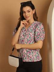 Floral Printed Women's Top - JNT_2022Pink_XS