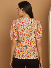 Floral Printed Women's Top - JNT_2022Orange_XS