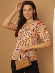 Floral Printed Women's Top - JNT_2022Orange_XS
