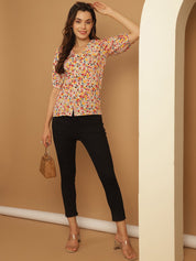 Floral Printed Women's Top - JNT_2022Orange_XS