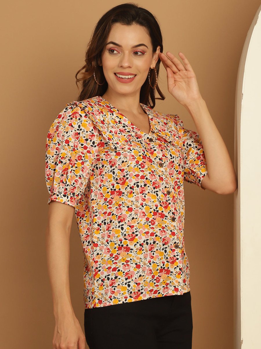 Floral Printed Women's Top - JNT_2022Orange_XS