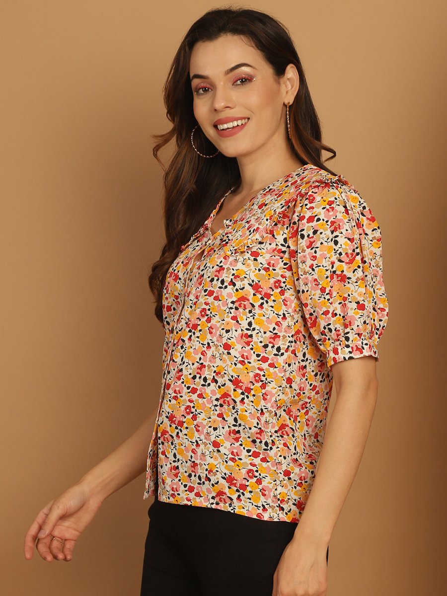 Floral Printed Women's Top - JNT_2022Orange_XS