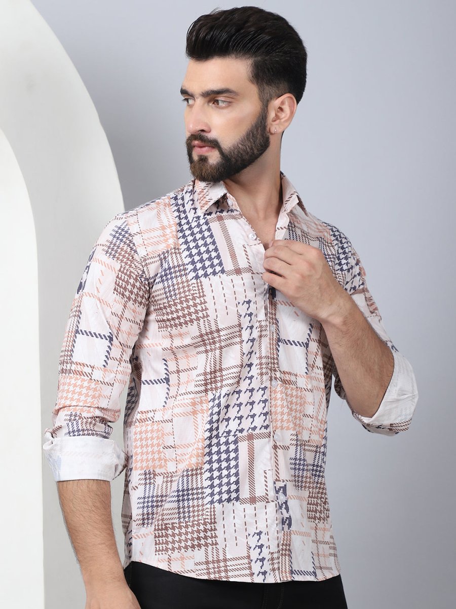 Geometric Printed Cotton Casual Shirt for Men - SF_969Brown_S