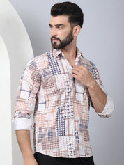 Geometric Printed Cotton Casual Shirt for Men - SF_969Brown_S