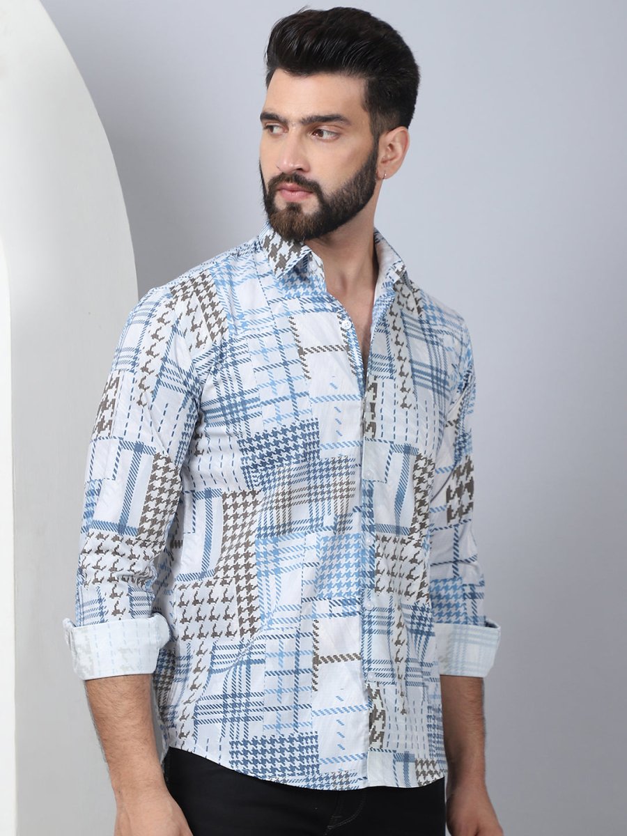 Geometric Printed Cotton Casual Shirt for Men - SF_969Blue_S
