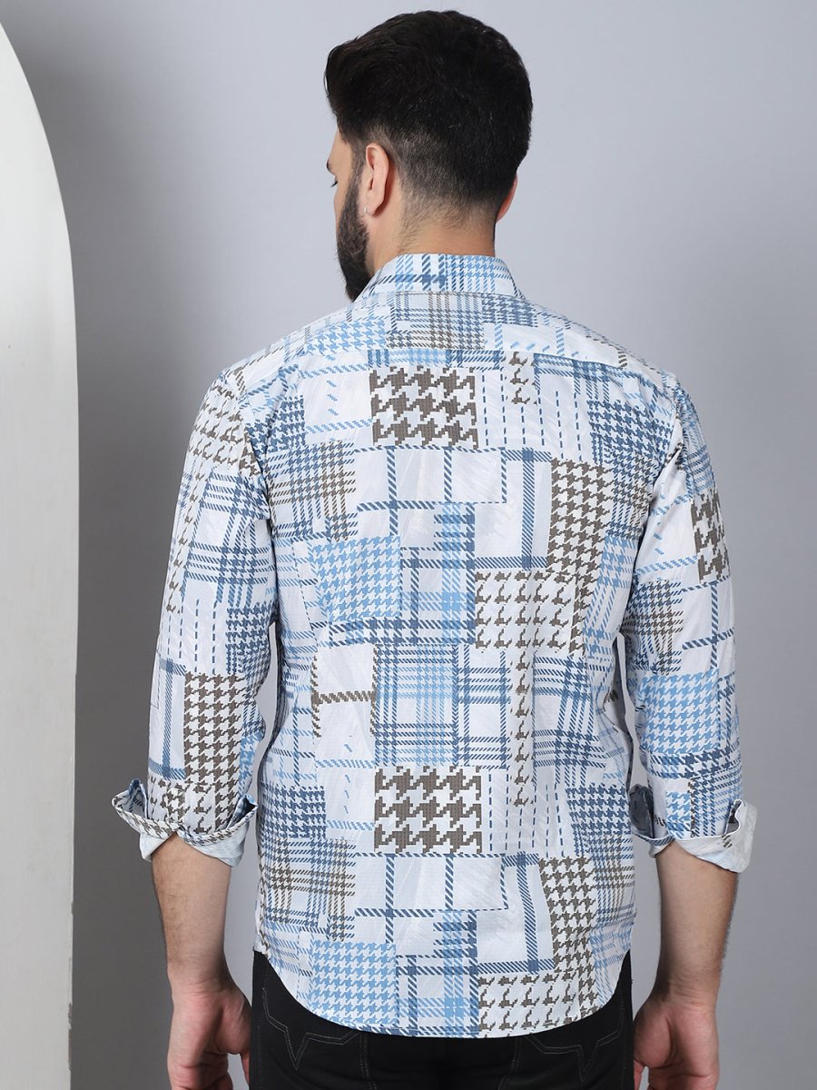 Geometric Printed Cotton Casual Shirt for Men - SF_969Blue_S
