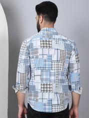 Geometric Printed Cotton Casual Shirt for Men - SF_969Blue_S