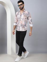 Geometric Printed Cotton Casual Shirt for Men - SF_969Brown_S