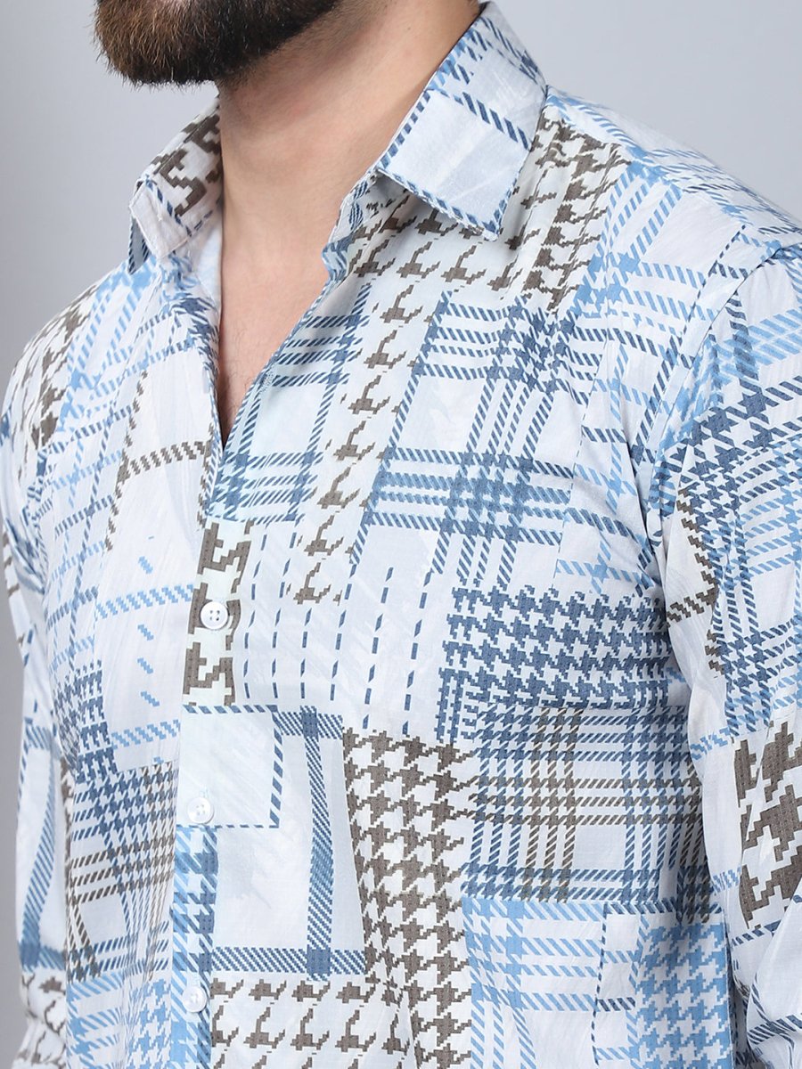 Geometric Printed Cotton Casual Shirt for Men - SF_969Blue_S