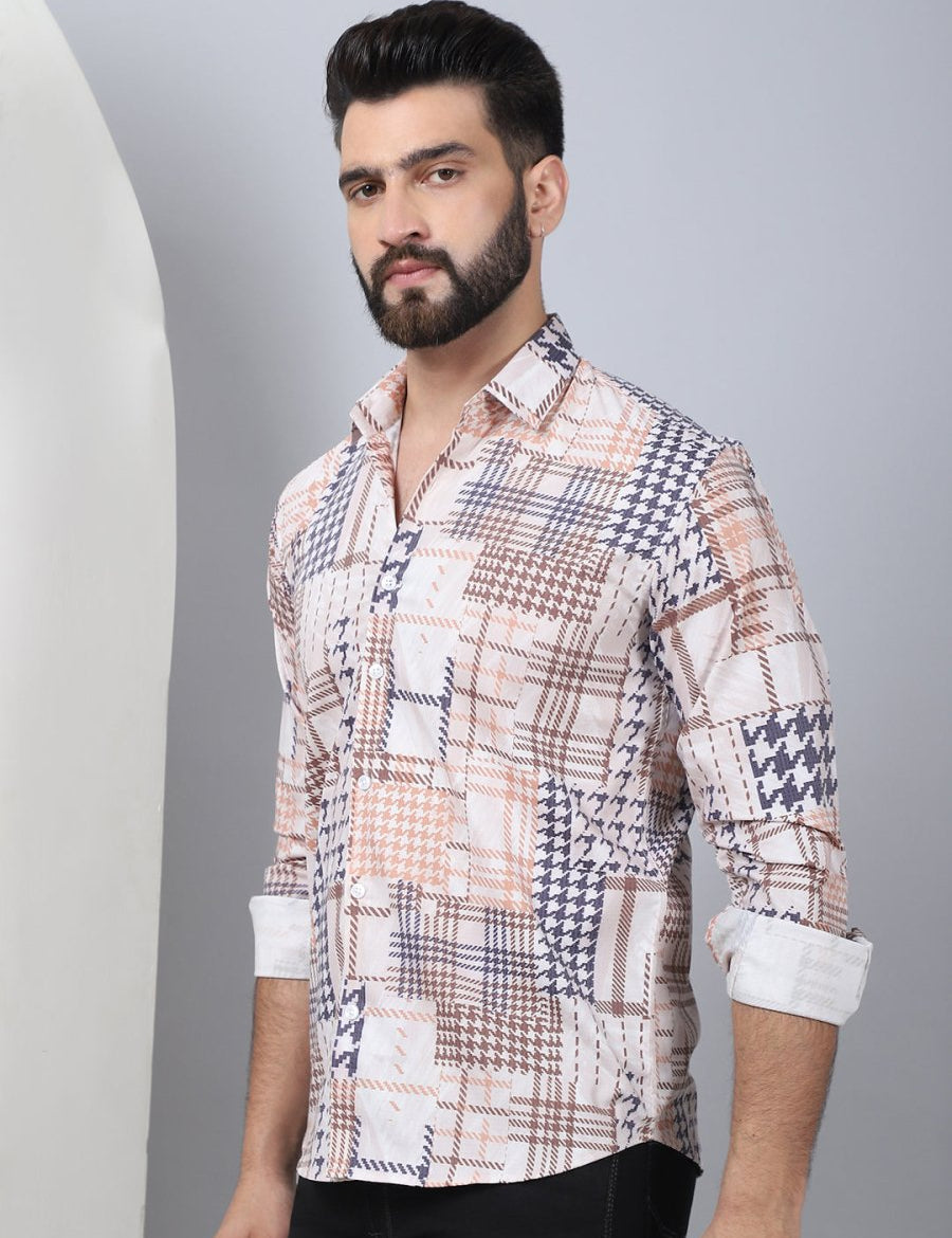 Geometric Printed Cotton Casual Shirt for Men - SF_969Brown_S