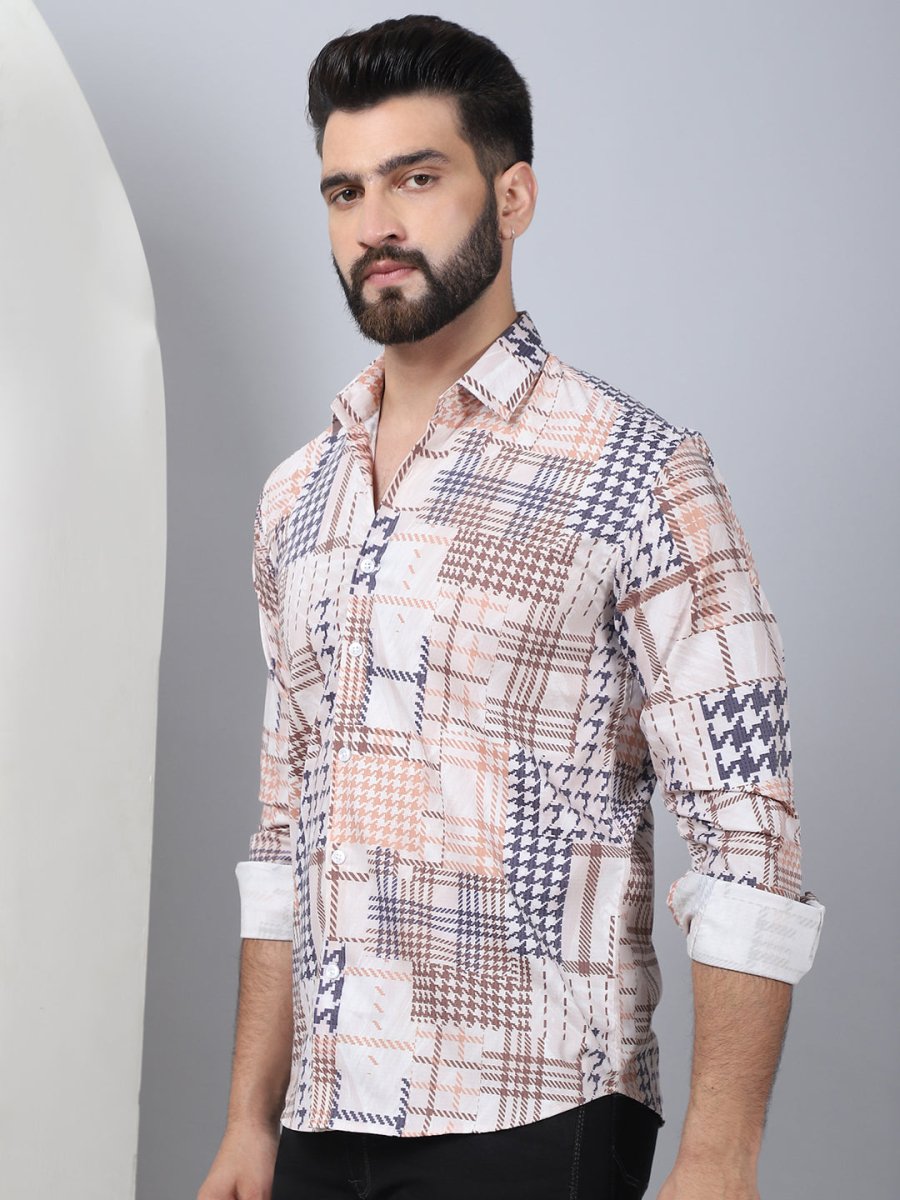 Geometric Printed Cotton Casual Shirt for Men - SF_969Brown_S
