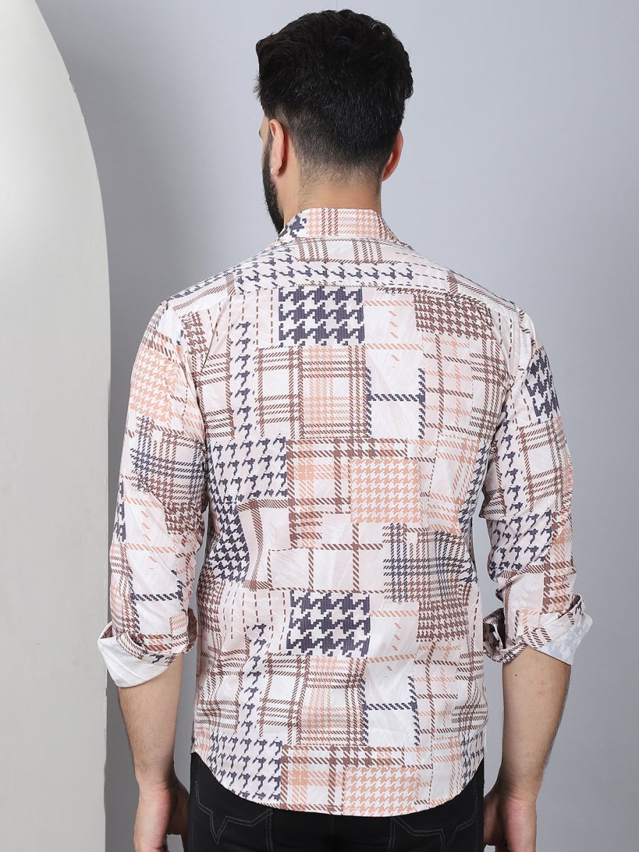 Geometric Printed Cotton Casual Shirt for Men - SF_969Brown_S