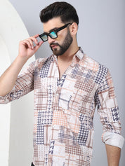 Geometric Printed Cotton Casual Shirt for Men - SF_969Brown_S