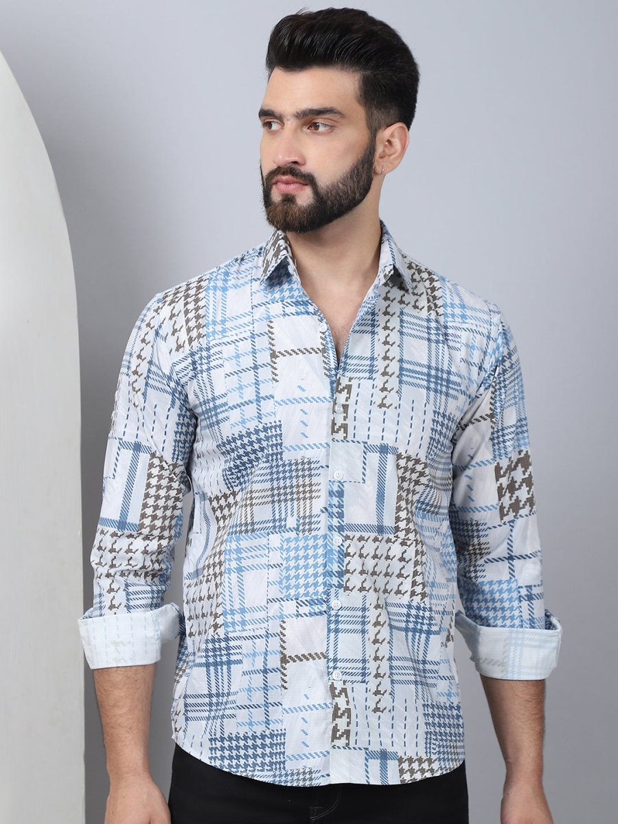 Geometric Printed Cotton Casual Shirt for Men - SF_969Blue_S