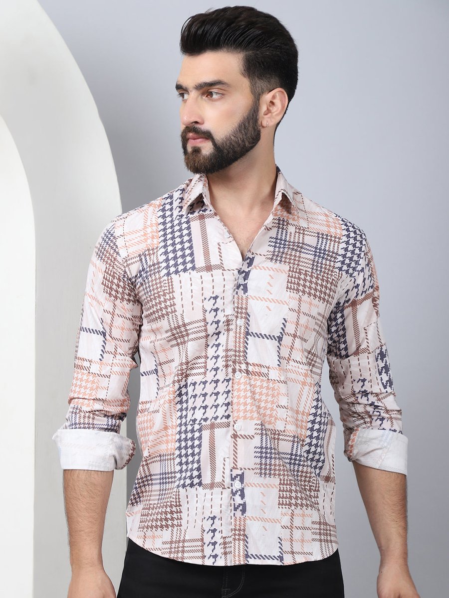 Geometric Printed Cotton Casual Shirt for Men - SF_969Brown_S