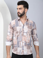 Geometric Printed Cotton Casual Shirt for Men - SF_969Brown_S