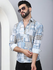 Geometric Printed Cotton Casual Shirt for Men - SF_969Blue_S