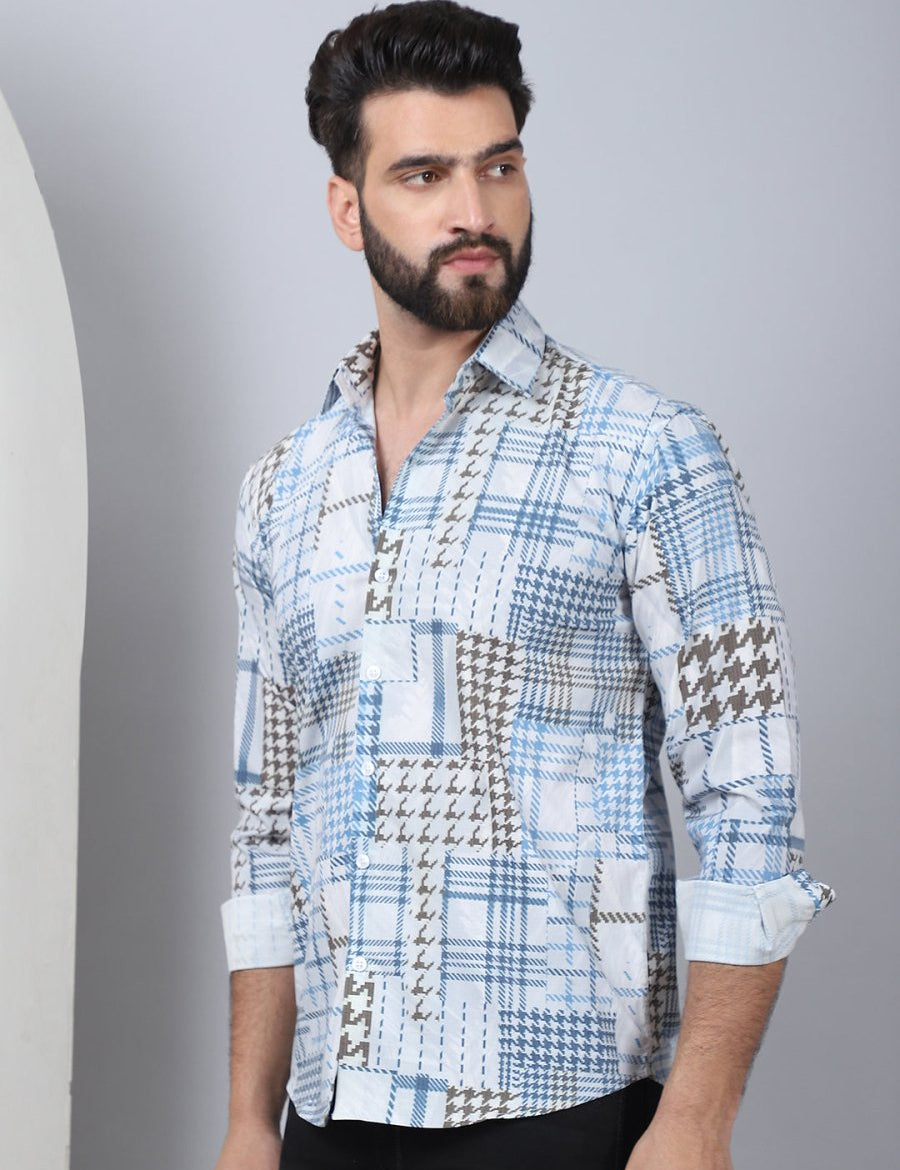 Geometric Printed Cotton Casual Shirt for Men - SF_969Blue_S