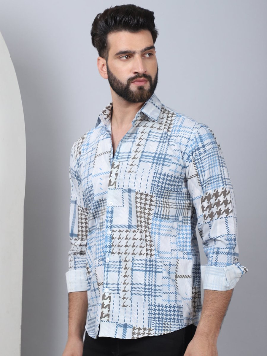 Geometric Printed Cotton Casual Shirt for Men - SF_969Blue_S