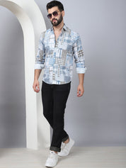 Geometric Printed Cotton Casual Shirt for Men - SF_969Blue_S