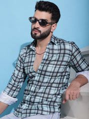 Green Checked Cotton Casual Shirt for Men - SF_942Green_S