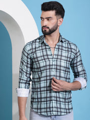 Green Checked Cotton Casual Shirt for Men - SF_942Green_S