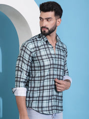 Green Checked Cotton Casual Shirt for Men - SF_942Green_S