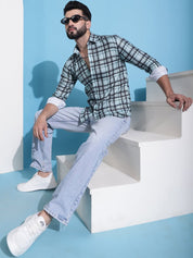 Green Checked Cotton Casual Shirt for Men - SF_942Green_S