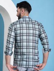 Green Checked Cotton Casual Shirt for Men - SF_942Green_S
