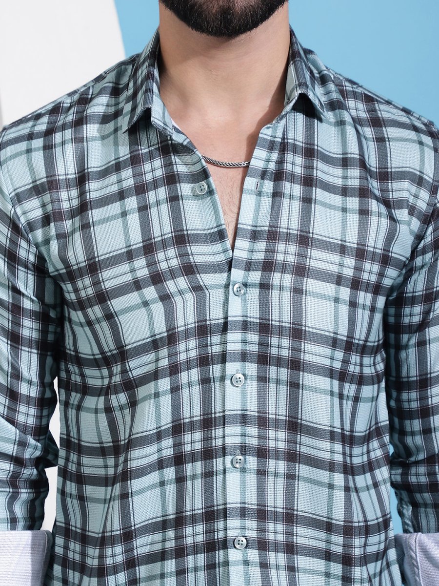 Green Checked Cotton Casual Shirt for Men - SF_942Green_S