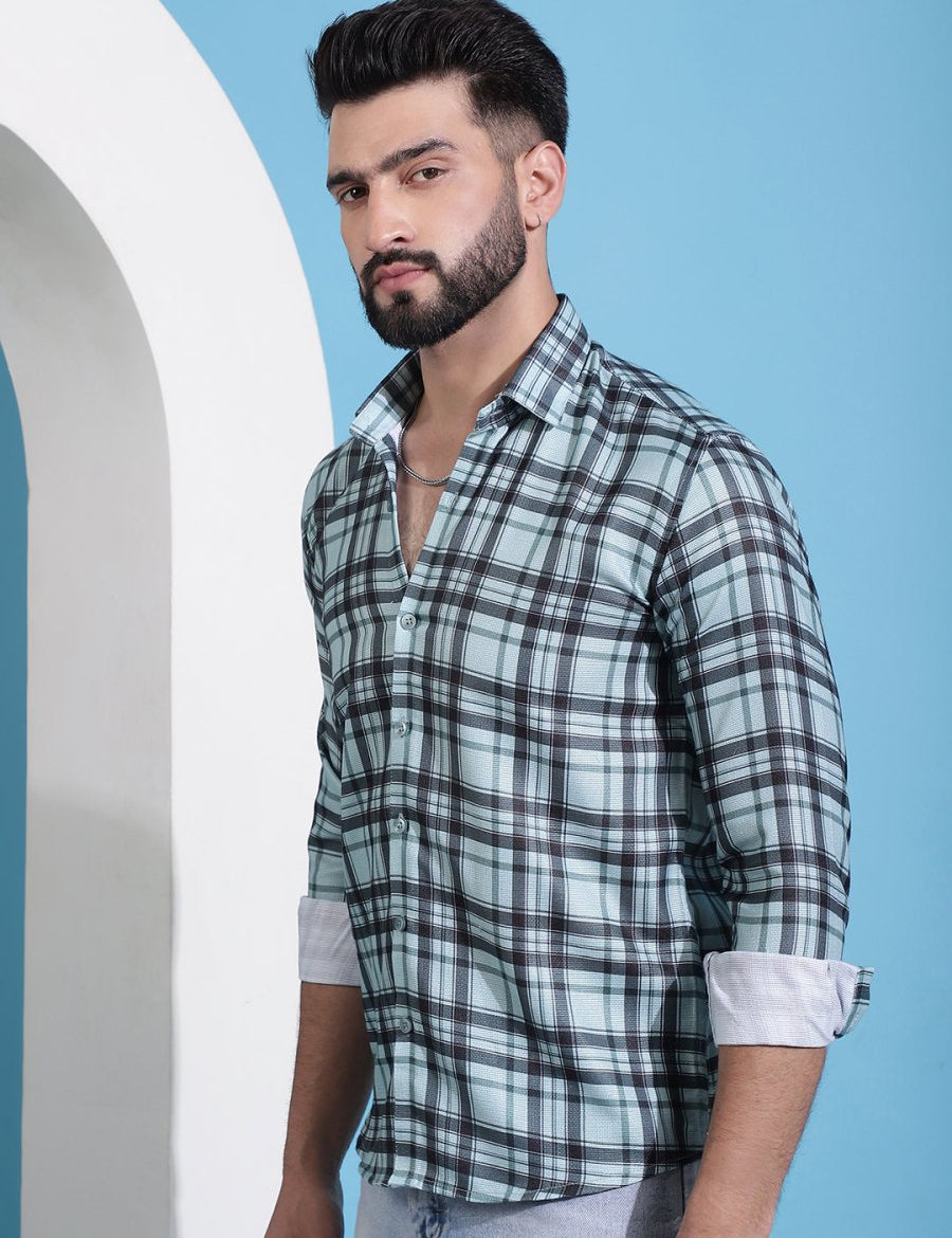 Green Checked Cotton Casual Shirt for Men - SF_942Green_S